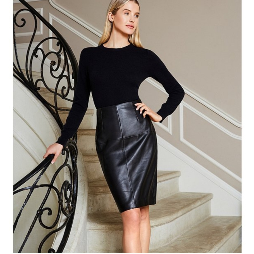 Antonio Melani Caroline Black Leather Pencil Skirt - Picture 4 of 6